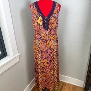 Joe Browns Sleeveless Boho Purple Orange Geometric Print Maxi Dress Size 14